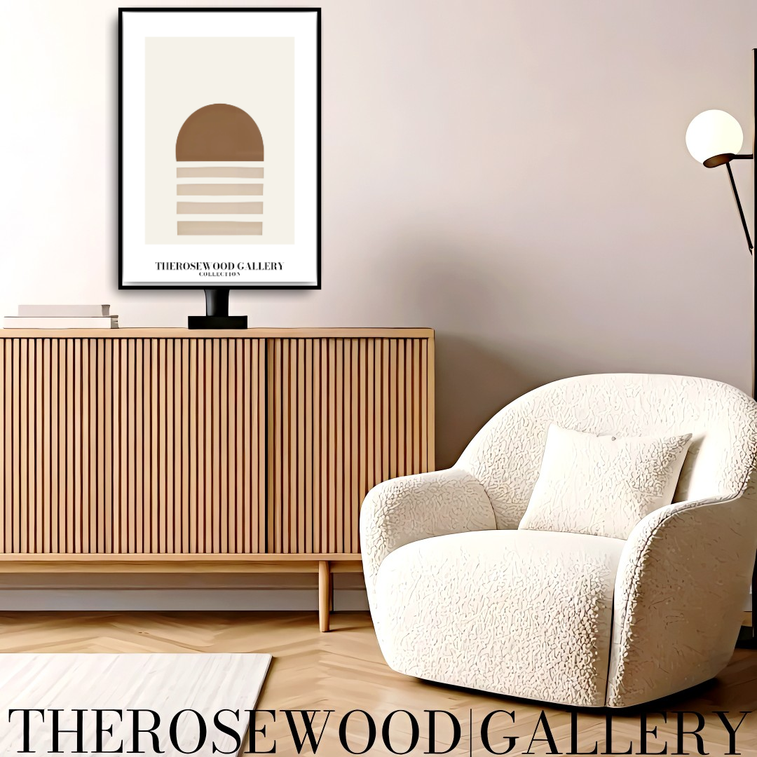 Minimalistischer Kunstdruck in blassem Sand | Digitale Wanddekoration | Neutrale, moderne Innenräume | Kreisförmiges, abstraktes Design | Druckbar in sanften Naturtönen