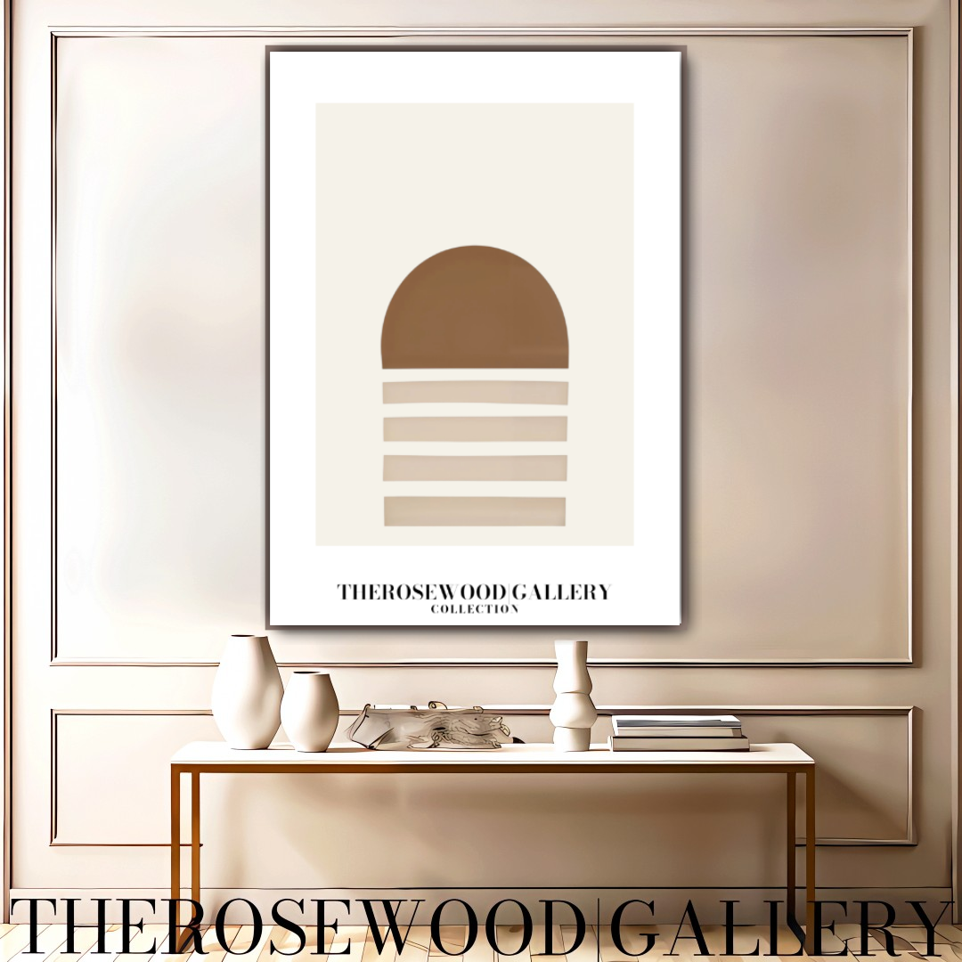 Minimalistischer Kunstdruck in blassem Sand | Digitale Wanddekoration | Neutrale, moderne Innenräume | Kreisförmiges, abstraktes Design | Druckbar in sanften Naturtönen