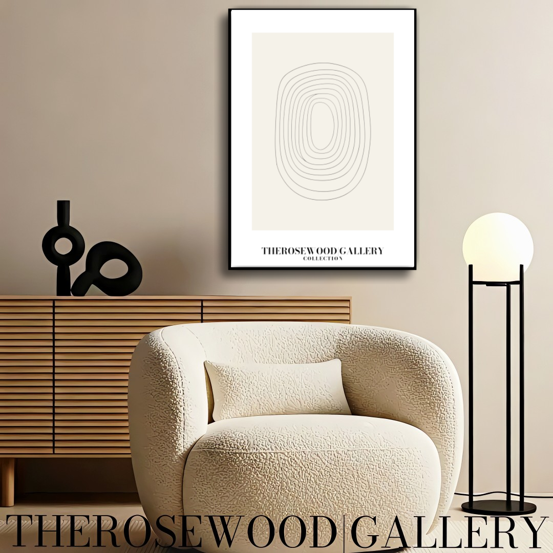 Neutraler Kunstdruck | Sofortiges digitales Kunstwerk | Dezente Büro-Wanddekoration | Skizze feiner schwarzer Kreislinien | Stilvolles modernes Poster