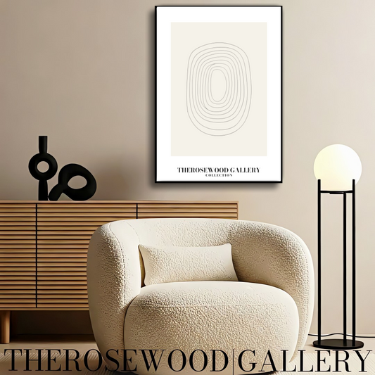Neutral Art Print | Instant Digital Artwork | Subtle Office Wall Decor | Sketch Fine Black Cercle Lines | Stylish Modern Poster