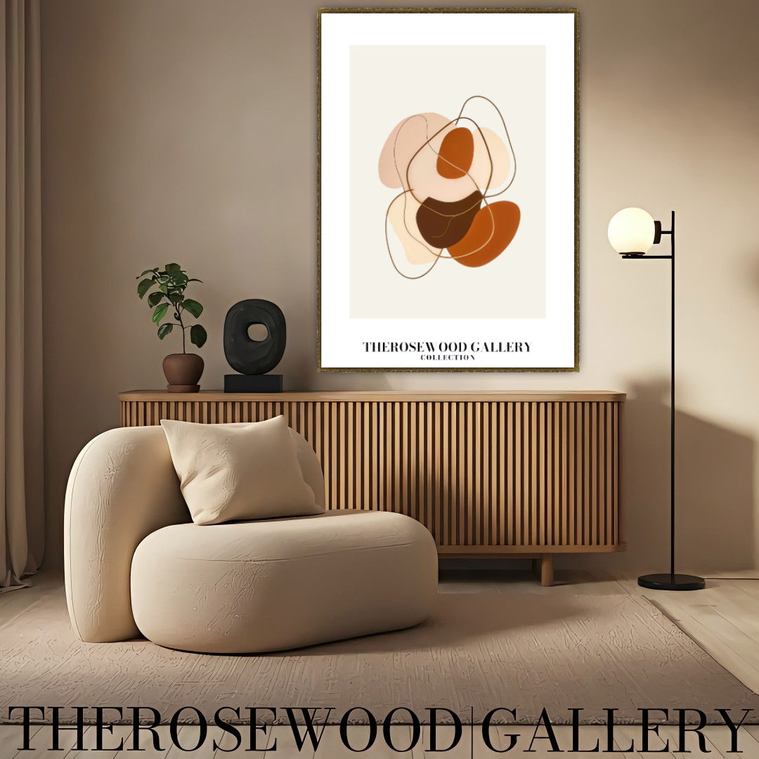 Impression géométrique contemporaine | Art mural numérique | Décoration chaleureuse | Motif de formes superposées | Tons subtils et discrets