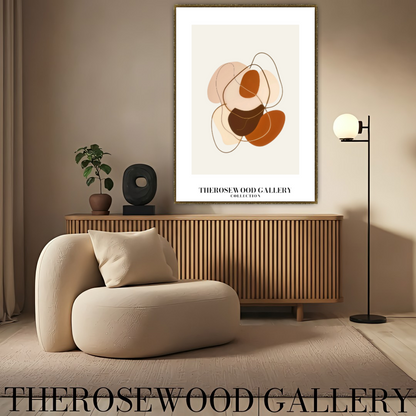 Impression géométrique contemporaine | Art mural numérique | Décoration chaleureuse | Motif de formes superposées | Tons subtils et discrets