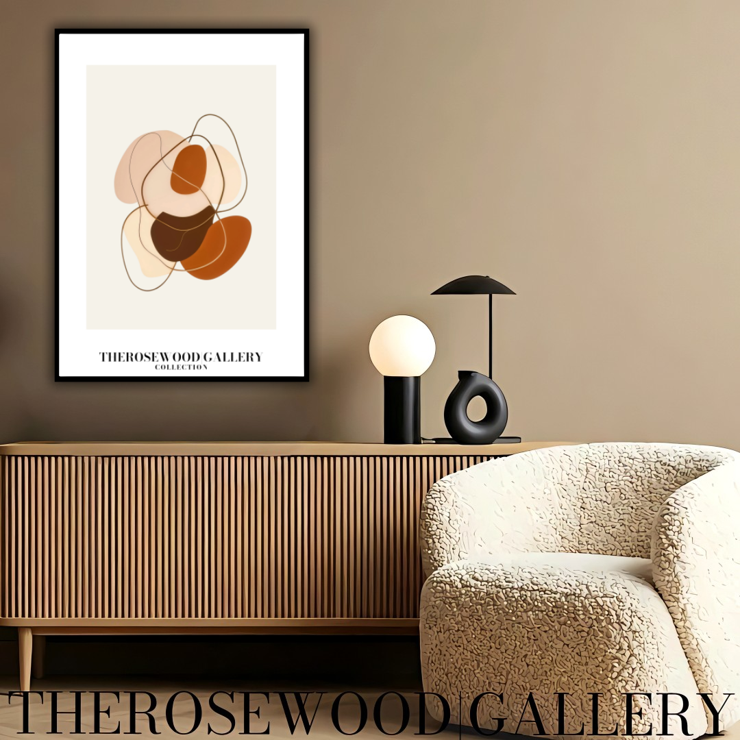 Impression géométrique contemporaine | Art mural numérique | Décoration chaleureuse | Motif de formes superposées | Tons subtils et discrets