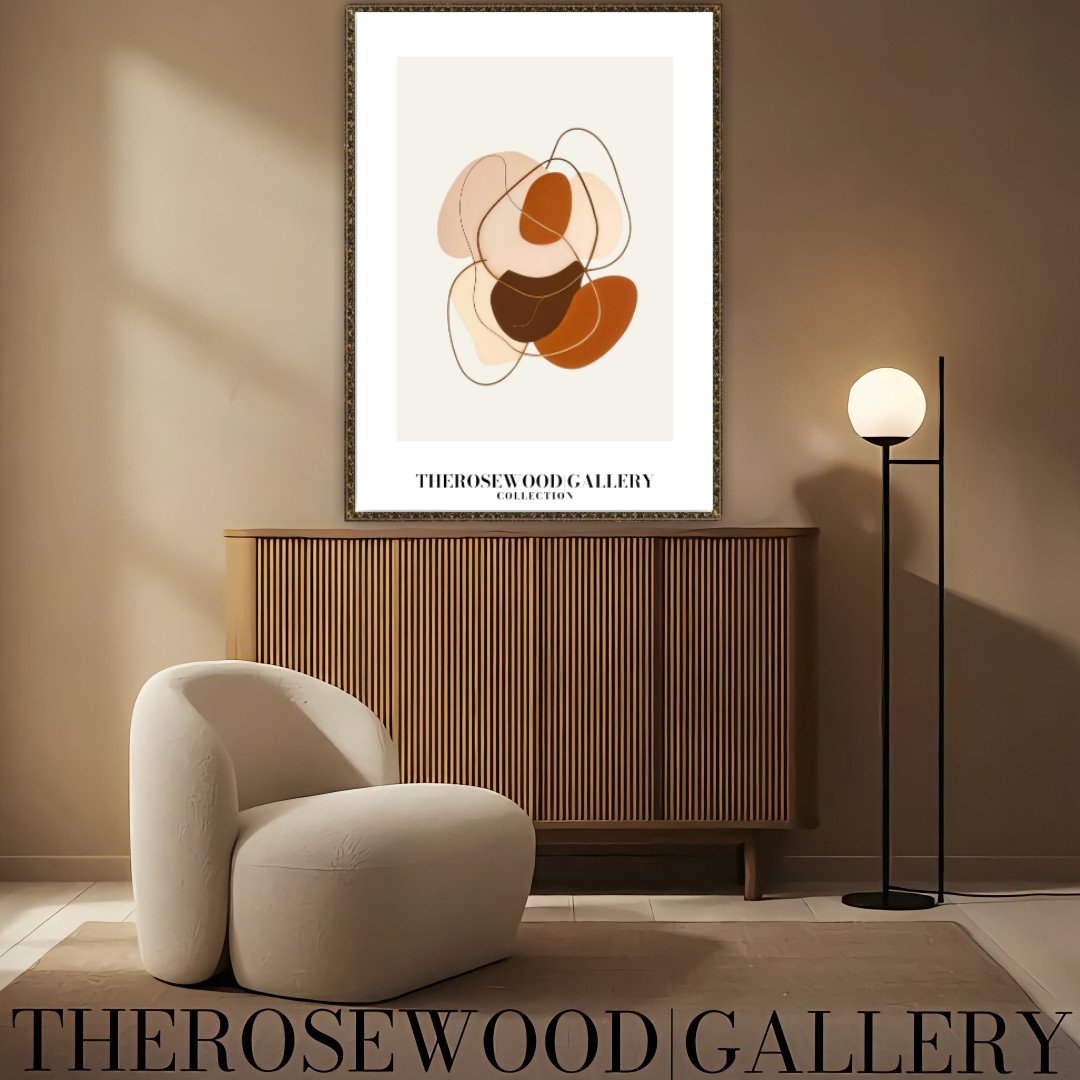 Impression géométrique contemporaine | Art mural numérique | Décoration chaleureuse | Motif de formes superposées | Tons subtils et discrets