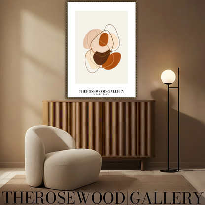 Impression géométrique contemporaine | Art mural numérique | Décoration chaleureuse | Motif de formes superposées | Tons subtils et discrets