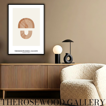 Décoration murale minimaliste moderne | Impression numérique abstraite | Décor crème | Formes géométriques en dôme | Palette brun terre cuite | Affiche artistique épurée