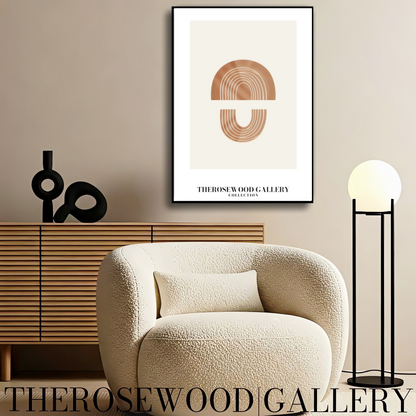 Décoration murale minimaliste moderne | Impression numérique abstraite | Décor crème | Formes géométriques en dôme | Palette brun terre cuite | Affiche artistique épurée