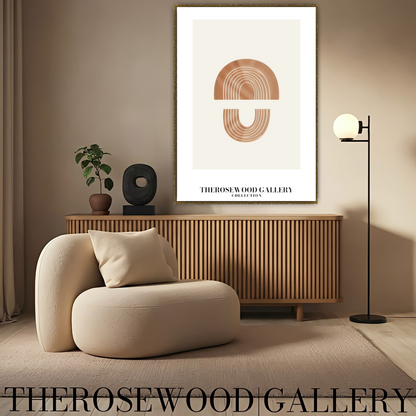 Décoration murale minimaliste moderne | Impression numérique abstraite | Décor crème | Formes géométriques en dôme | Palette brun terre cuite | Affiche artistique épurée