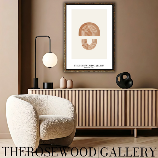 Modern Minimalist Wall Art | Digital Abstract Print | Cream Line Decor | Geometric Dôme Shapes | Terracotta Brown Palette | Sleek Artistic Poster
