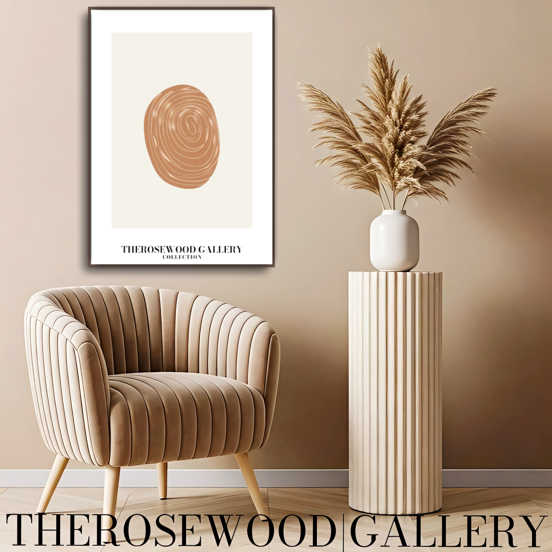 Zeitgenössischer neutraler Kunstdruck | Digitaler Bleistift mit weißem Strich | Minimalistisches ovales Design | Sofort-Download | Zen-Dekor | Modernes Wandposter