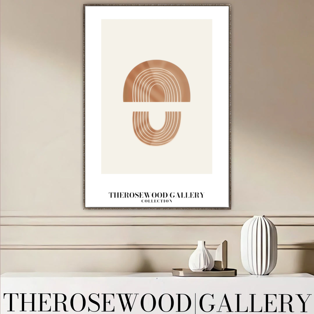 Décoration murale minimaliste moderne | Impression numérique abstraite | Décor crème | Formes géométriques en dôme | Palette brun terre cuite | Affiche artistique épurée