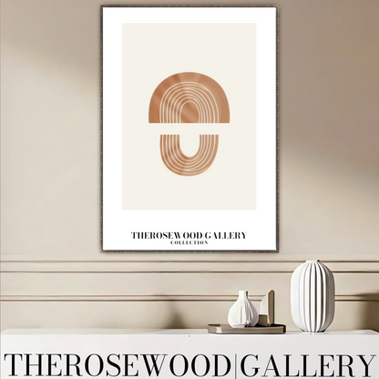 Décoration murale minimaliste moderne | Impression numérique abstraite | Décor crème | Formes géométriques en dôme | Palette brun terre cuite | Affiche artistique épurée