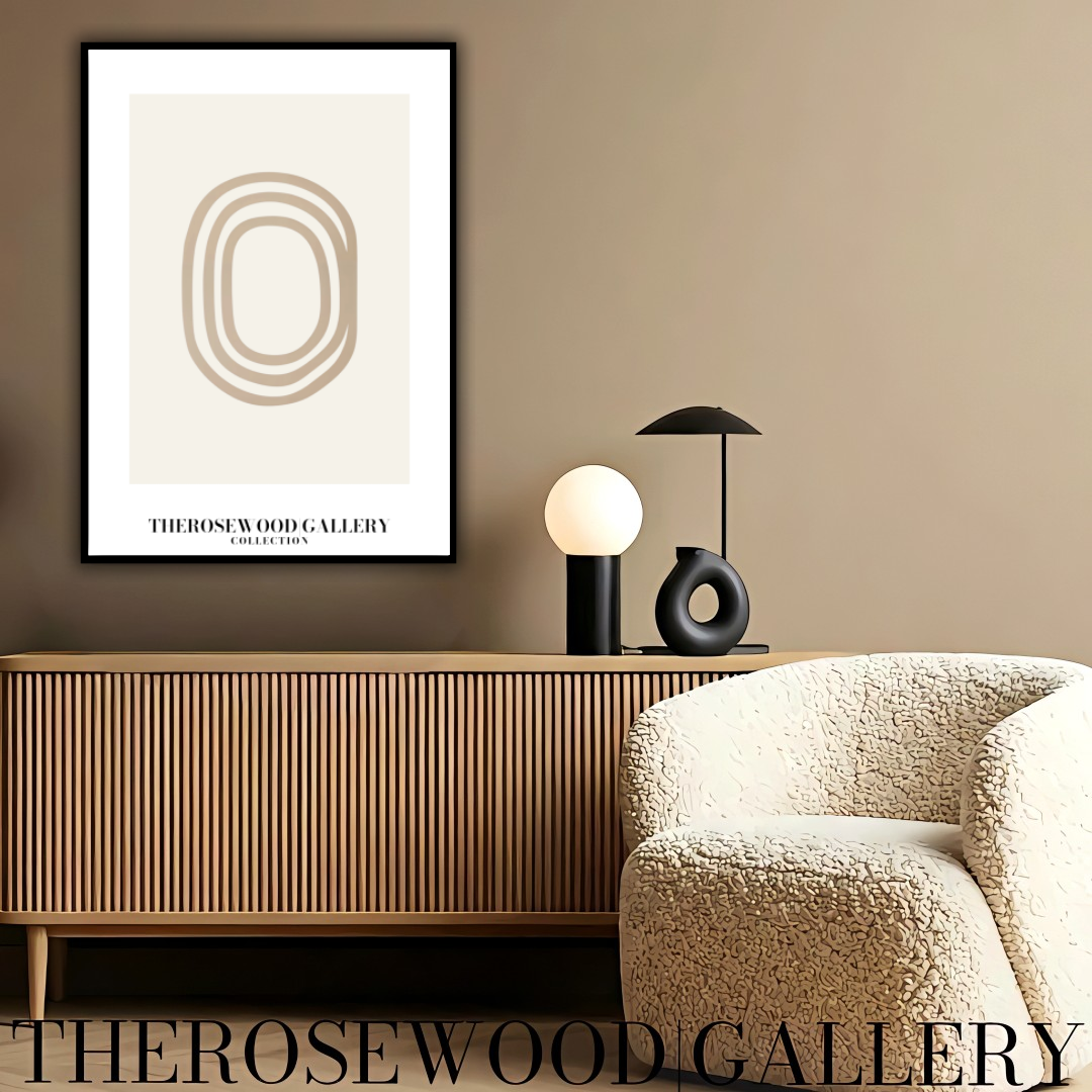 Elegant Line Art Print | Modern Cercle Abstract Composition | Beige & Ivory Tones | Minimalist Wall Décor | Cozy Living Space