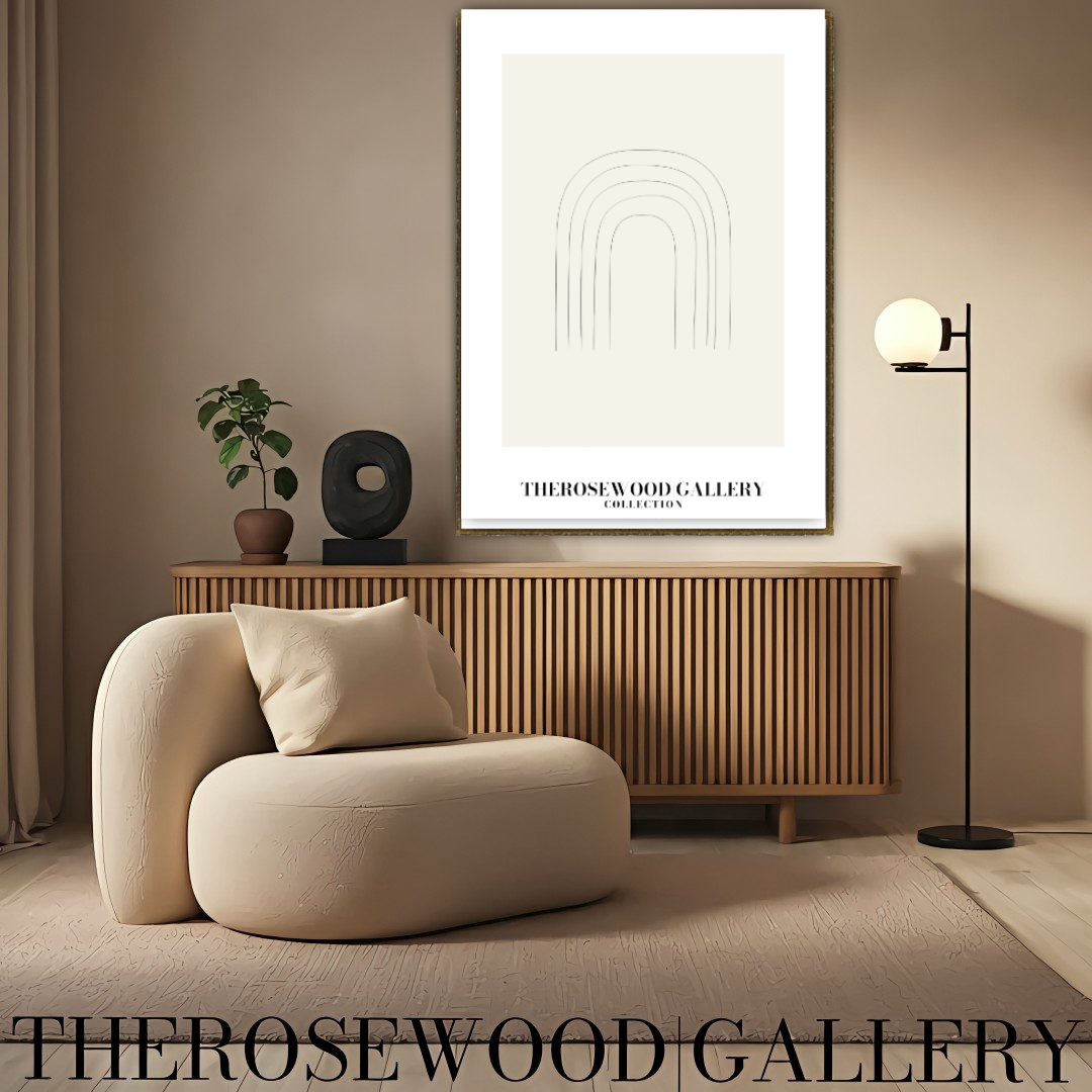 Schickes lineares abstraktes Poster | Druckbare Kunst | Creme- und Sandpalette | Raffinierte schwarze Linienmotive | Moderne Galerie.