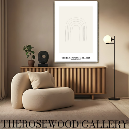 Schickes lineares abstraktes Poster | Druckbare Kunst | Creme- und Sandpalette | Raffinierte schwarze Linienmotive | Moderne Galerie.