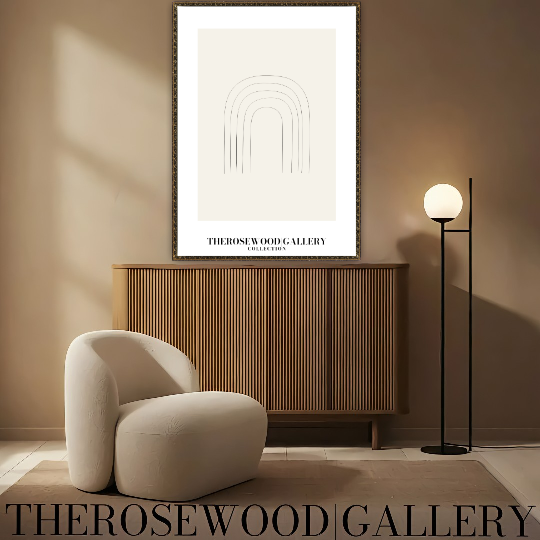 Schickes lineares abstraktes Poster | Druckbare Kunst | Creme- und Sandpalette | Raffinierte schwarze Linienmotive | Moderne Galerie.