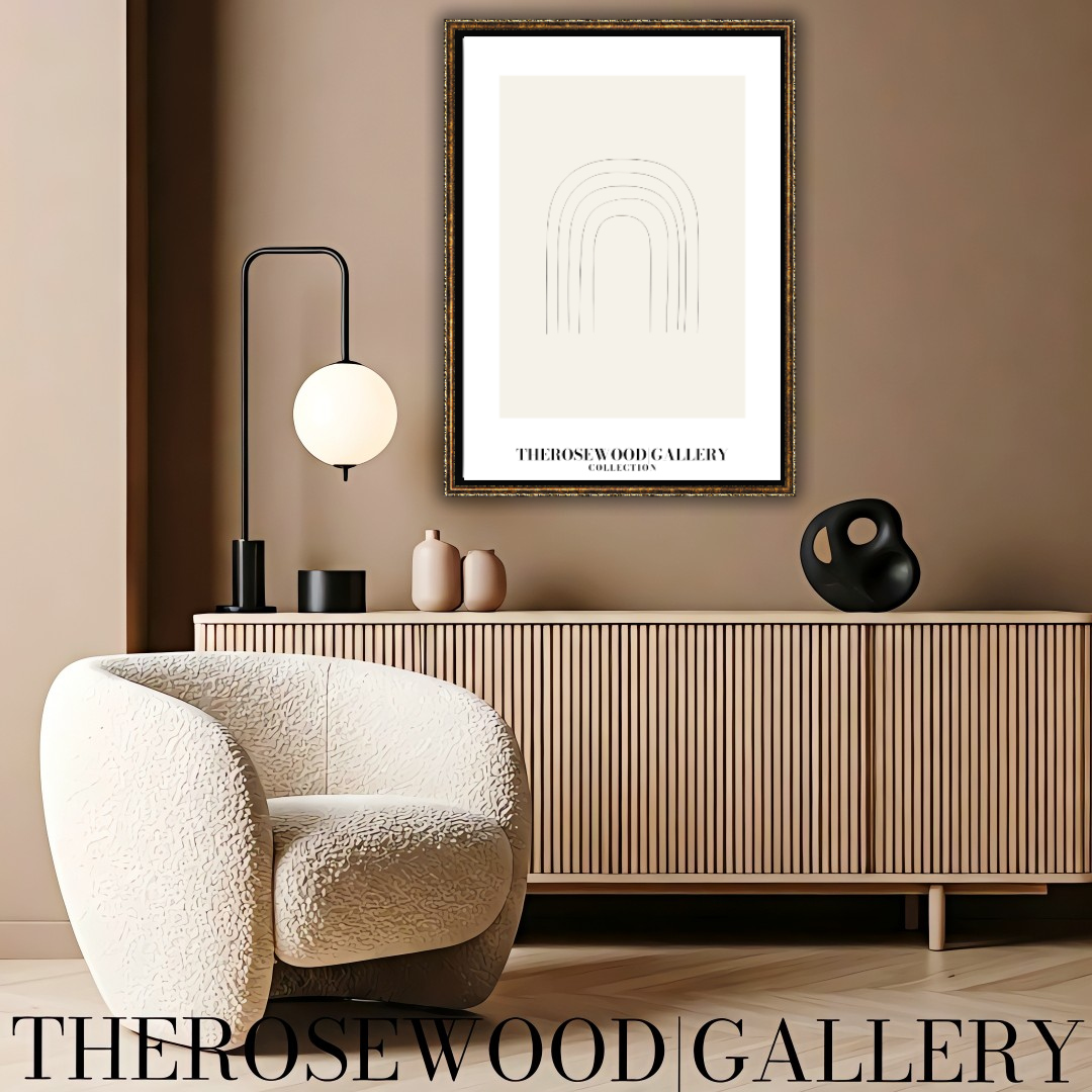 Schickes lineares abstraktes Poster | Druckbare Kunst | Creme- und Sandpalette | Raffinierte schwarze Linienmotive | Moderne Galerie.