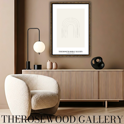 Schickes lineares abstraktes Poster | Druckbare Kunst | Creme- und Sandpalette | Raffinierte schwarze Linienmotive | Moderne Galerie.