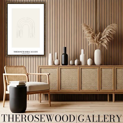 Schickes lineares abstraktes Poster | Druckbare Kunst | Creme- und Sandpalette | Raffinierte schwarze Linienmotive | Moderne Galerie.