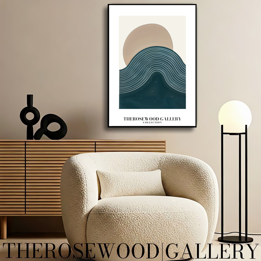 Printable Modern Digital Canvas | High Definition File | Blue Color Scheme | Cercle Shapes | Peaceful Minimalist Room