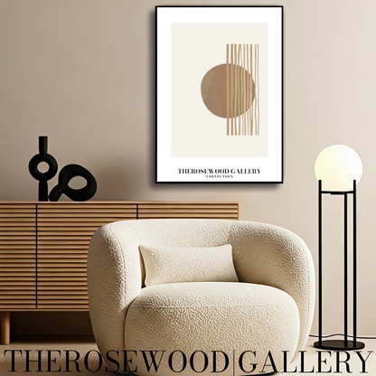 Digitales Kunstwerk mit minimalistischer Symmetrie | Modernes Wohndekor | Farbschema Braun und Beige | Künstlerische Linien | Friedliche, stilvolle Umgebung