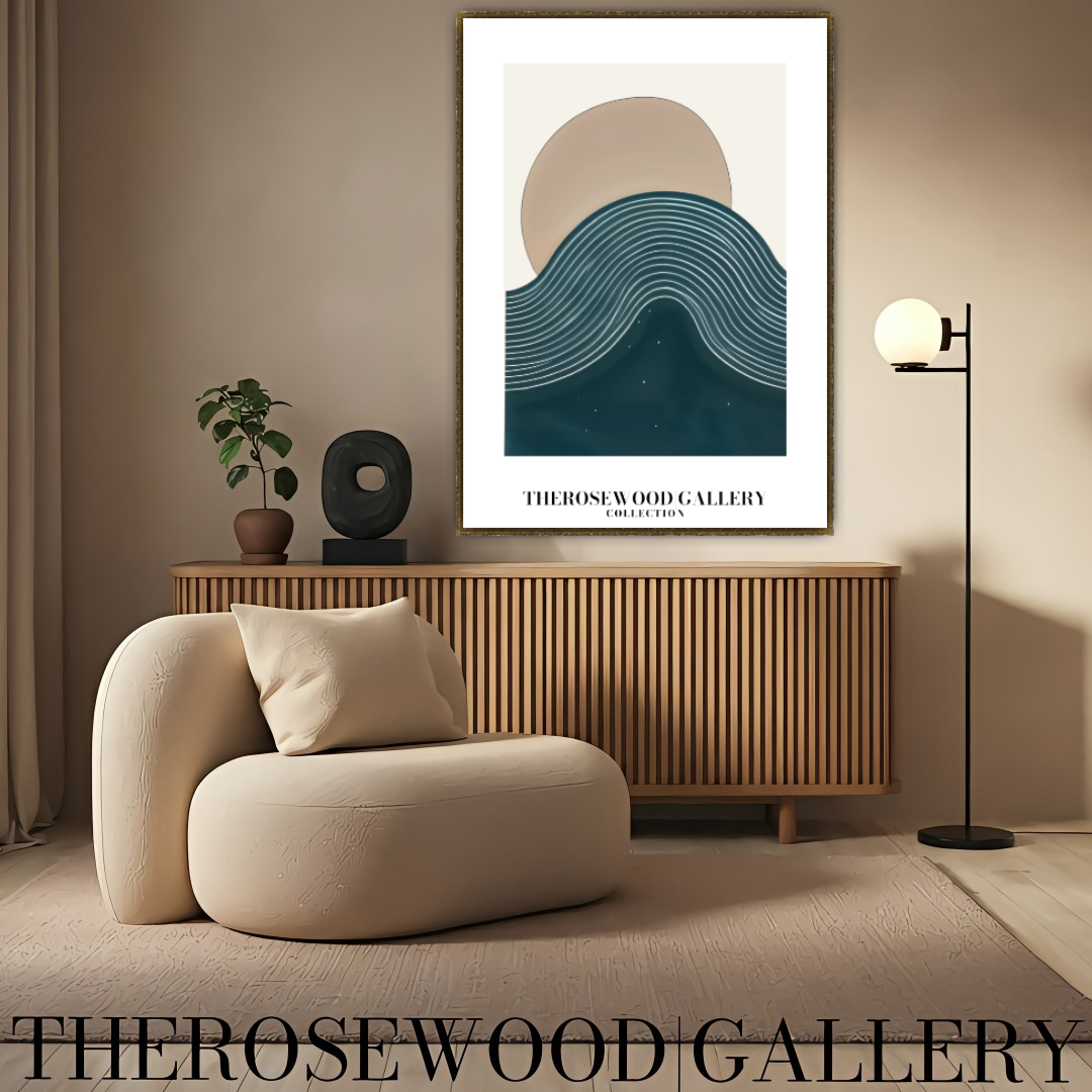 Printable Modern Digital Canvas | High Definition File | Blue Color Scheme | Cercle Shapes | Peaceful Minimalist Room