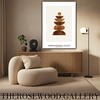 Art asymétrique sophistiqué à imprimer | Décoration numérique moderne | Palette de bruns et beiges chaleureux | Contours artistiques | Ambiance minimaliste et apaisante