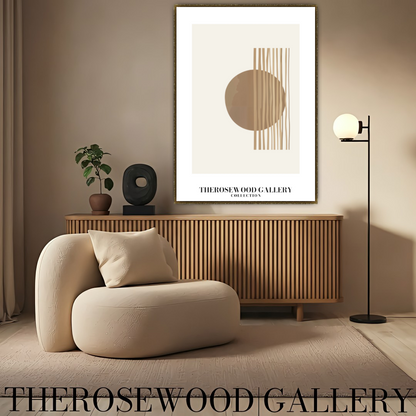 Digitales Kunstwerk mit minimalistischer Symmetrie | Modernes Wohndekor | Farbschema Braun und Beige | Künstlerische Linien | Friedliche, stilvolle Umgebung