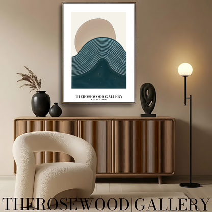Printable Modern Digital Canvas | High Definition File | Blue Color Scheme | Cercle Shapes | Peaceful Minimalist Room