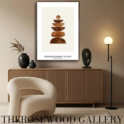 Art asymétrique sophistiqué à imprimer | Décoration numérique moderne | Palette de bruns et beiges chaleureux | Contours artistiques | Ambiance minimaliste et apaisante