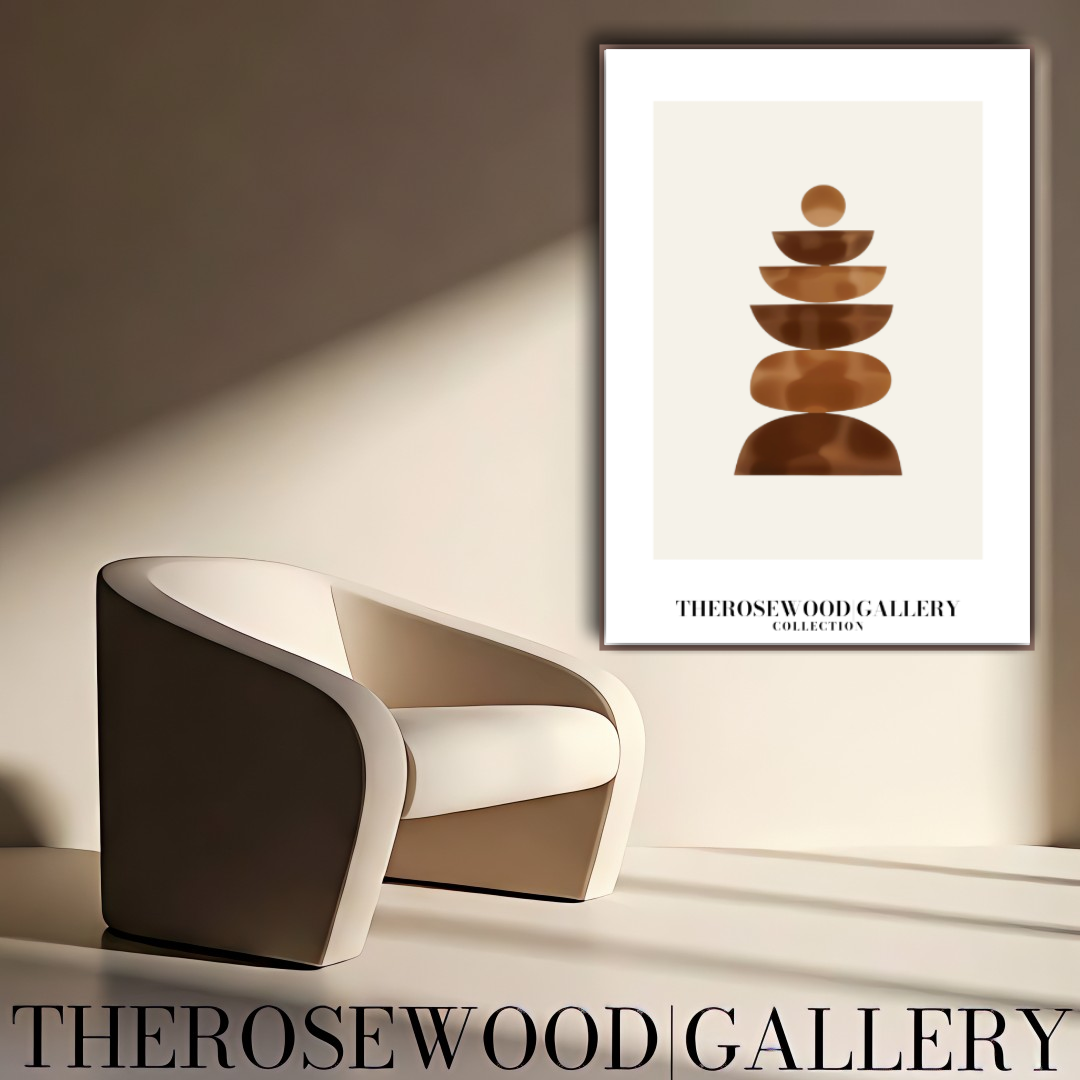 Art asymétrique sophistiqué à imprimer | Décoration numérique moderne | Palette de bruns et beiges chaleureux | Contours artistiques | Ambiance minimaliste et apaisante