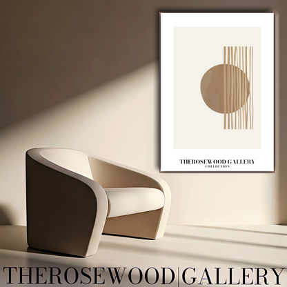 Digitales Kunstwerk mit minimalistischer Symmetrie | Modernes Wohndekor | Farbschema Braun und Beige | Künstlerische Linien | Friedliche, stilvolle Umgebung