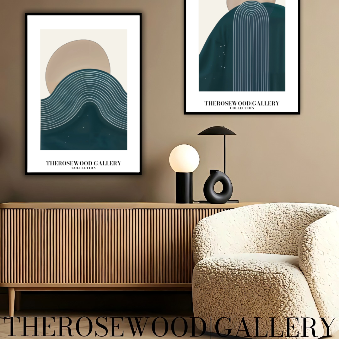 Printable Modern Digital Canvas | High Definition File | Blue Color Scheme | Cercle Shapes | Peaceful Minimalist Room
