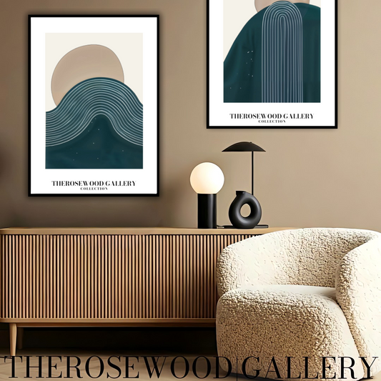 Printable Modern Digital Canvas | High Definition File | Blue Color Scheme | Cercle Shapes | Peaceful Minimalist Room