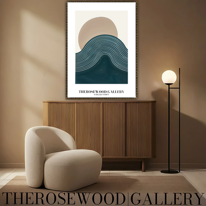 Printable Modern Digital Canvas | High Definition File | Blue Color Scheme | Cercle Shapes | Peaceful Minimalist Room