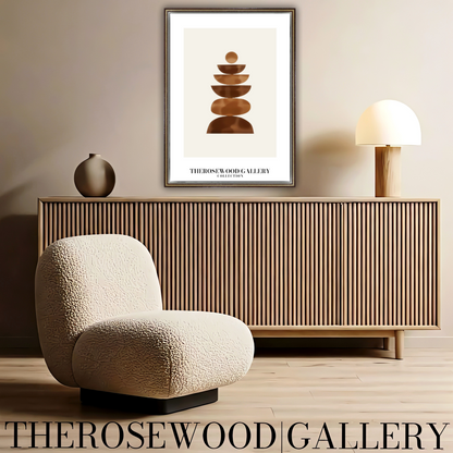 Art asymétrique sophistiqué à imprimer | Décoration numérique moderne | Palette de bruns et beiges chaleureux | Contours artistiques | Ambiance minimaliste et apaisante