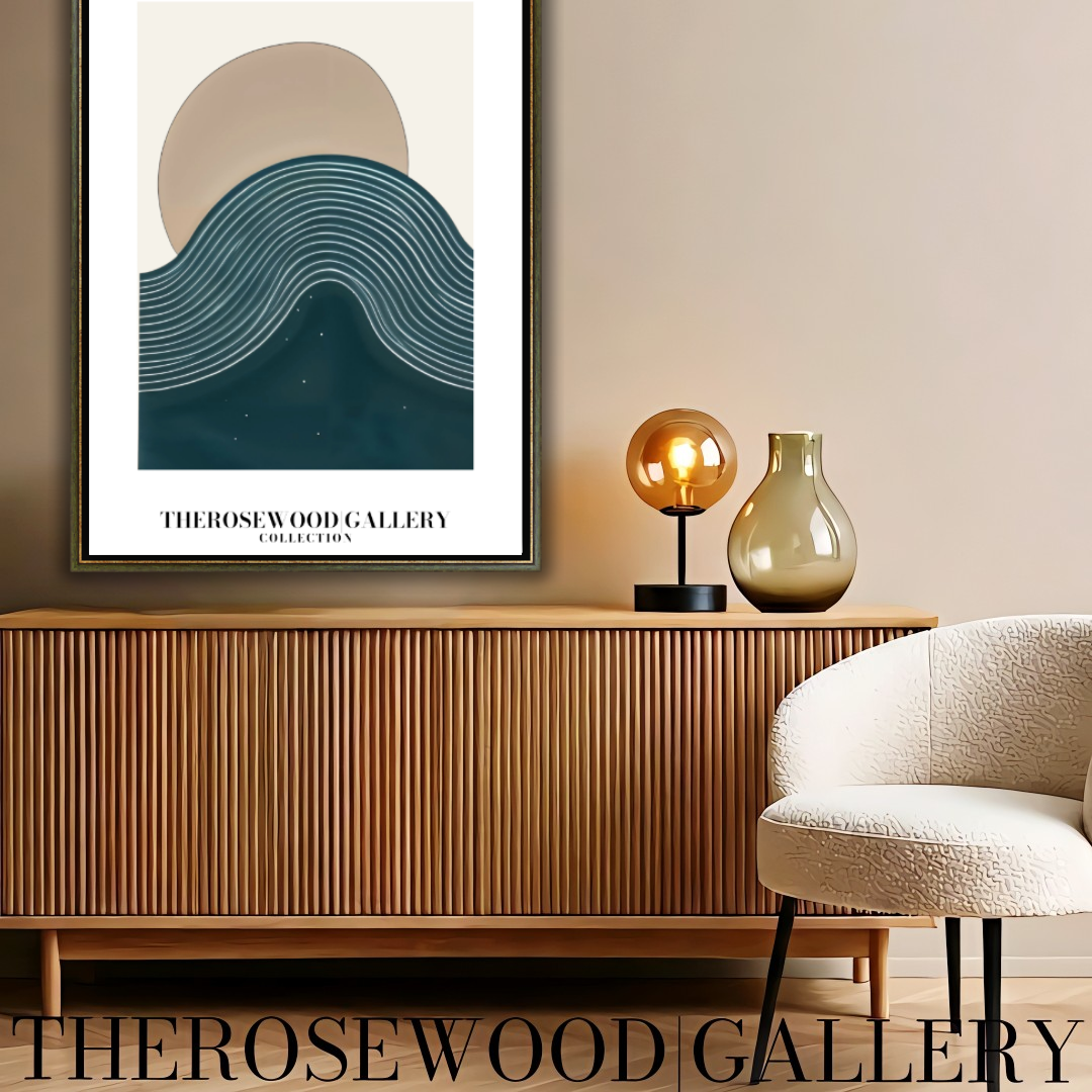 Printable Modern Digital Canvas | High Definition File | Blue Color Scheme | Cercle Shapes | Peaceful Minimalist Room