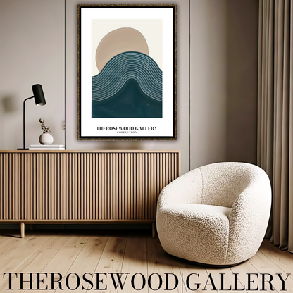 Printable Modern Digital Canvas | High Definition File | Blue Color Scheme | Cercle Shapes | Peaceful Minimalist Room