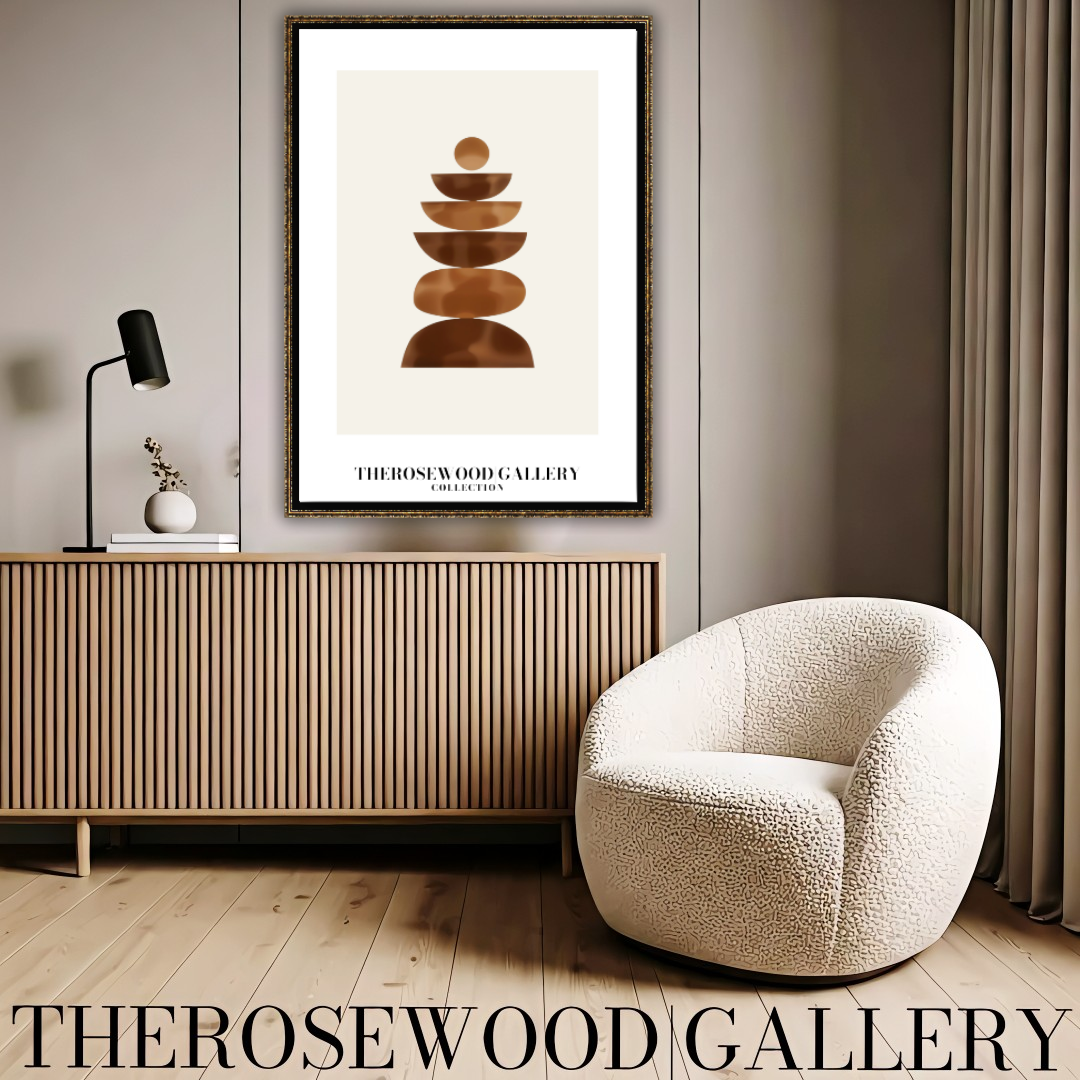 Art asymétrique sophistiqué à imprimer | Décoration numérique moderne | Palette de bruns et beiges chaleureux | Contours artistiques | Ambiance minimaliste et apaisante