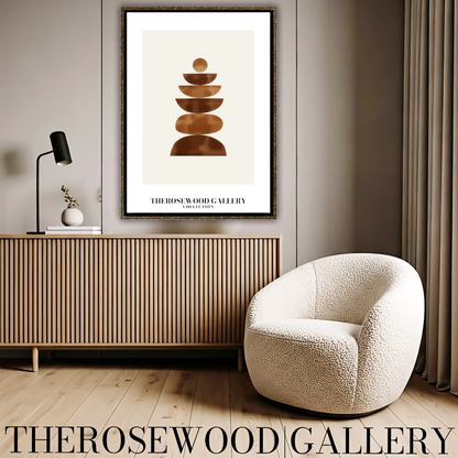 Art asymétrique sophistiqué à imprimer | Décoration numérique moderne | Palette de bruns et beiges chaleureux | Contours artistiques | Ambiance minimaliste et apaisante