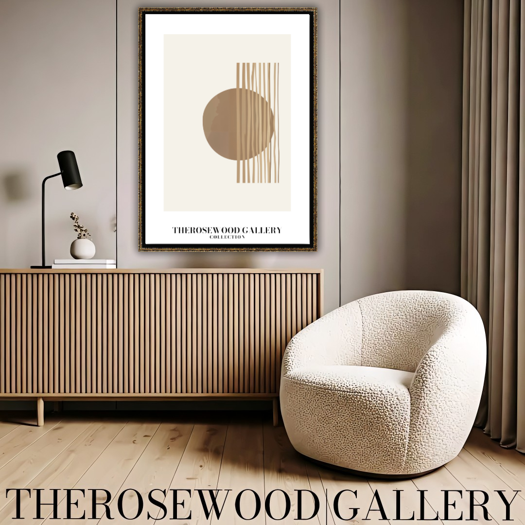 Digitales Kunstwerk mit minimalistischer Symmetrie | Modernes Wohndekor | Farbschema Braun und Beige | Künstlerische Linien | Friedliche, stilvolle Umgebung