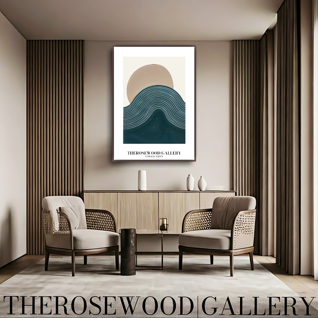 Printable Modern Digital Canvas | High Definition File | Blue Color Scheme | Cercle Shapes | Peaceful Minimalist Room