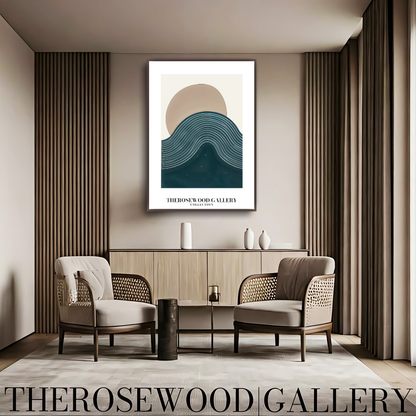 Printable Modern Digital Canvas | High Definition File | Blue Color Scheme | Cercle Shapes | Peaceful Minimalist Room