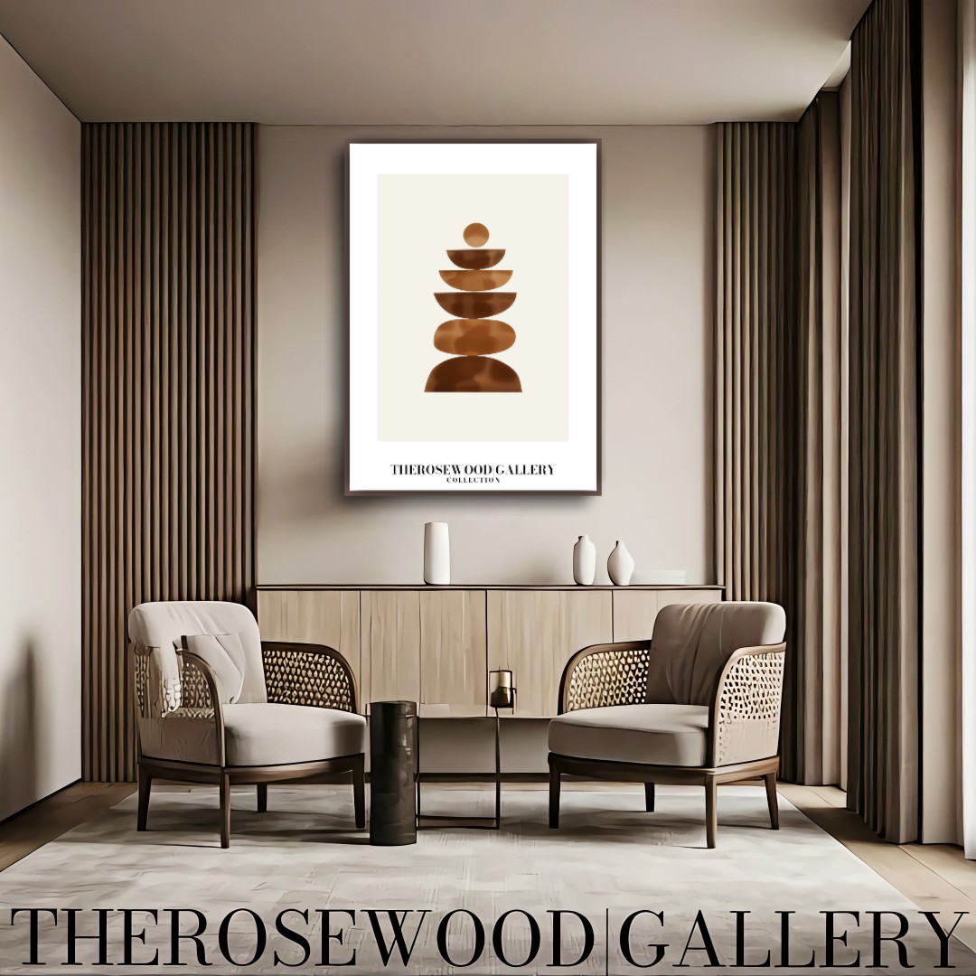 Art asymétrique sophistiqué à imprimer | Décoration numérique moderne | Palette de bruns et beiges chaleureux | Contours artistiques | Ambiance minimaliste et apaisante