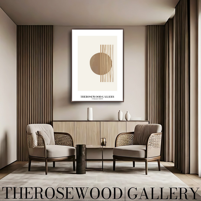Digitales Kunstwerk mit minimalistischer Symmetrie | Modernes Wohndekor | Farbschema Braun und Beige | Künstlerische Linien | Friedliche, stilvolle Umgebung
