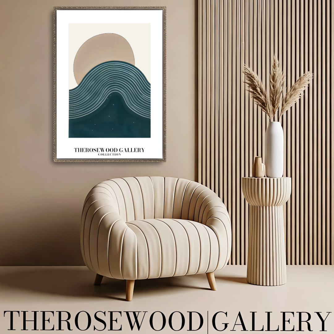 Printable Modern Digital Canvas | High Definition File | Blue Color Scheme | Cercle Shapes | Peaceful Minimalist Room