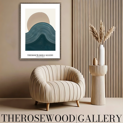 Printable Modern Digital Canvas | High Definition File | Blue Color Scheme | Cercle Shapes | Peaceful Minimalist Room