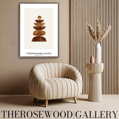 Art asymétrique sophistiqué à imprimer | Décoration numérique moderne | Palette de bruns et beiges chaleureux | Contours artistiques | Ambiance minimaliste et apaisante