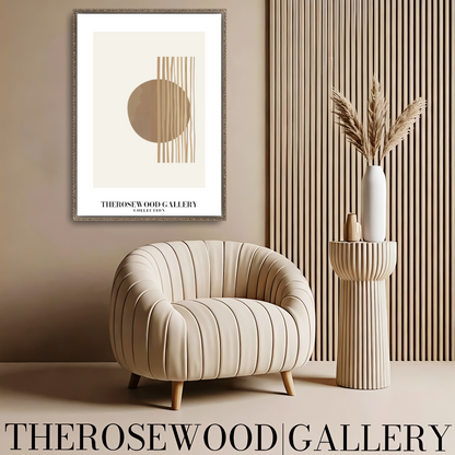 Digitales Kunstwerk mit minimalistischer Symmetrie | Modernes Wohndekor | Farbschema Braun und Beige | Künstlerische Linien | Friedliche, stilvolle Umgebung
