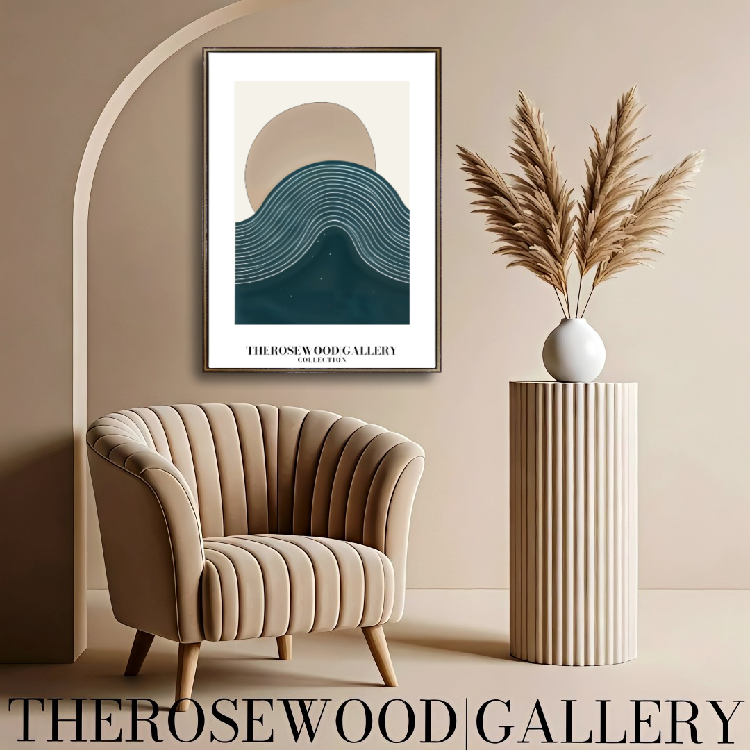 Printable Modern Digital Canvas | High Definition File | Blue Color Scheme | Cercle Shapes | Peaceful Minimalist Room